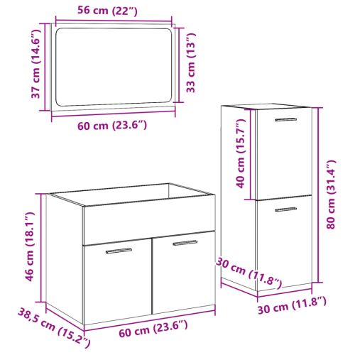 Комплект шкафове за баня от 3 части дъб сонома инженерно дърво