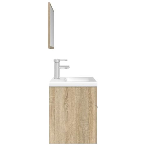 Комплект шкафове за баня от 3 части дъб сонома инженерно дърво