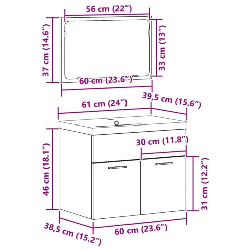 Комплект мебели за баня 3 pcs Старо дърво Инженерно дърво