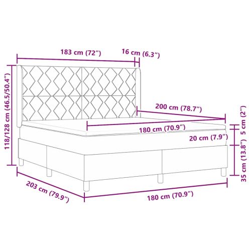 Легло с пружинирана основа Светлосиво 180 x 200 cm Кадифе