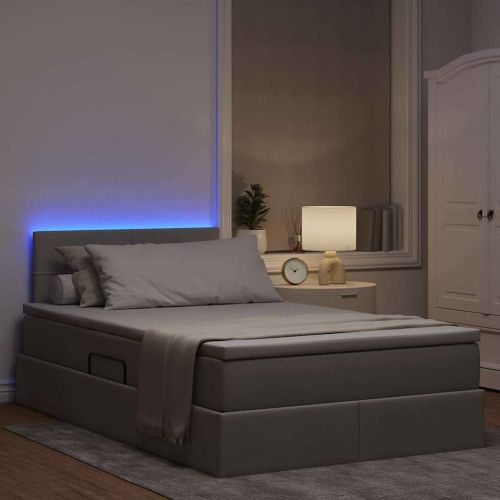 Легло с място за съхранение и LED Таупе 120 x 190 cm текстил