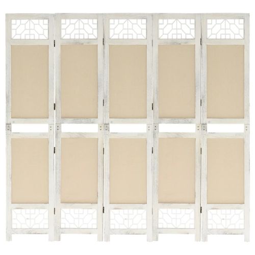 Параван за стая, 5 панела, кремав, 175x165 cм, текстил