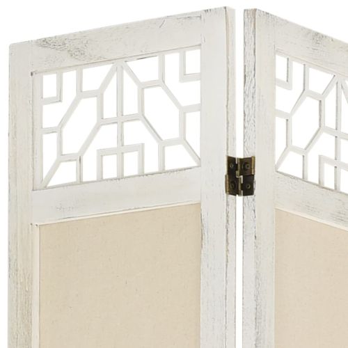 Параван за стая, 5 панела, кремав, 175x165 cм, текстил