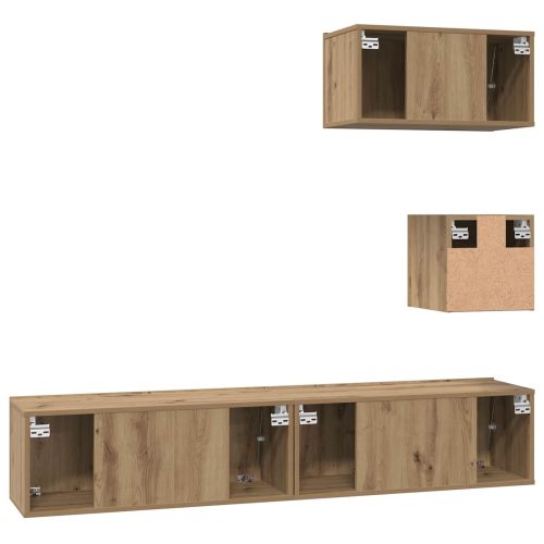 Комплект ТВ шкаф Монтиране на стена 3 pcs Дъб Инженерно дърво