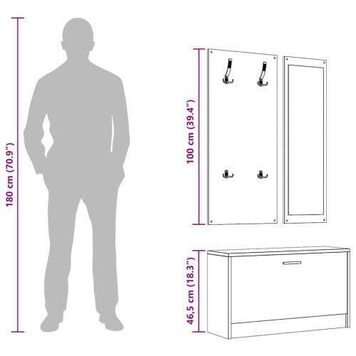 3-в-1 портманто, бял, инженерно дърво