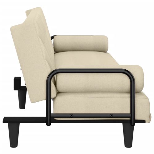 Разтегателно канапе с подлакътници, кремаво, плат