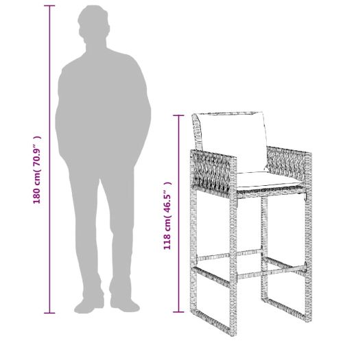 Градински бар табуретки с възглавници, 2 бр, черен полиратан