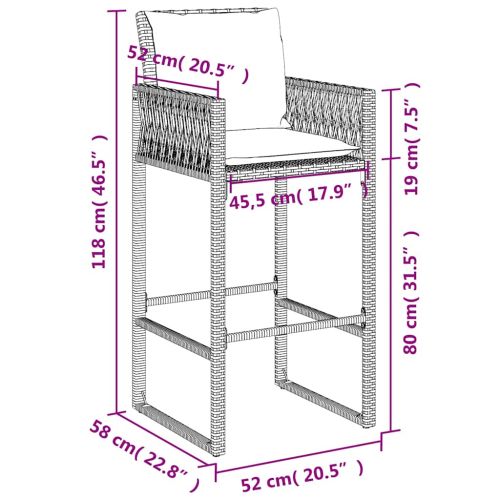 Градински бар табуретки с възглавници, 2 бр, черен полиратан