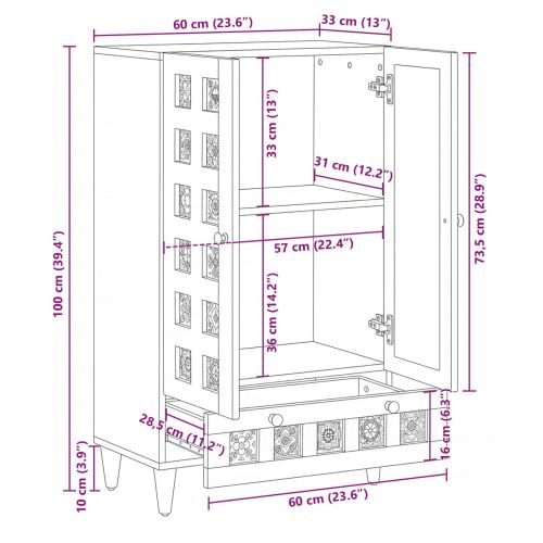 Висок шкаф Орех 60 x 33,5 x 100 см Солидно мангово дърво
