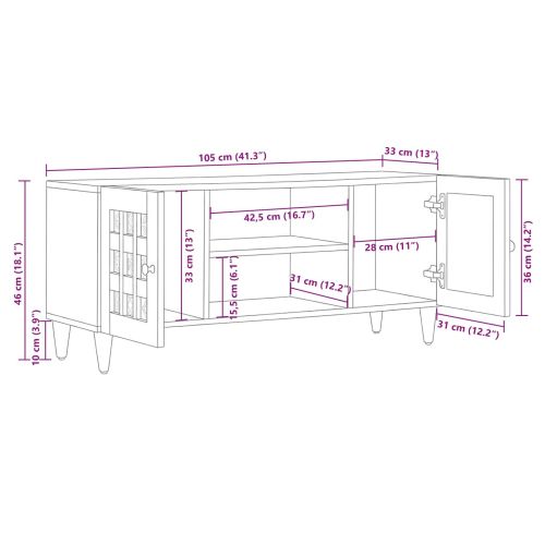 ТВ шкаф с рафт Естествен 105 x 33 x 46 см Солидно мангово дърво