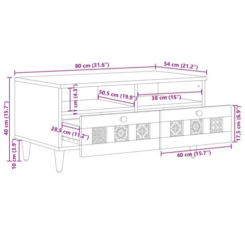 Масичка за кафе Естествен 80 x 54 x 40 см Солидно мангово дърво