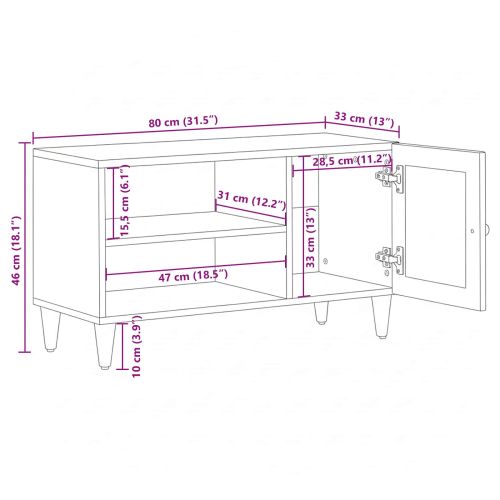 ТВ шкаф с врата Естествен 80 x 33 x 46 см Солидно мангово дърво
