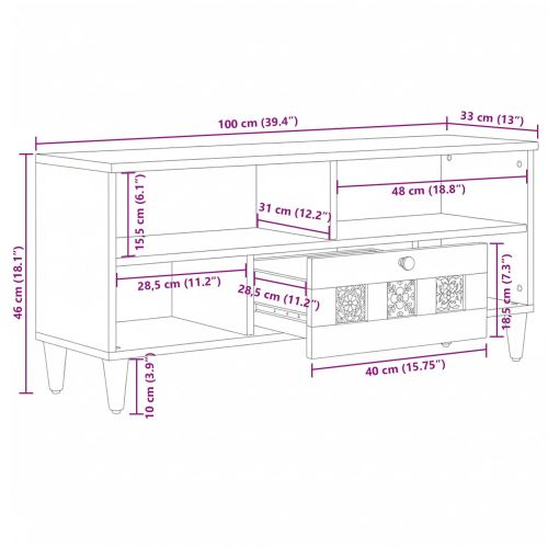ТВ шкаф с рафт Естествен 100 x 33 x 46 см Солидно мангово дърво