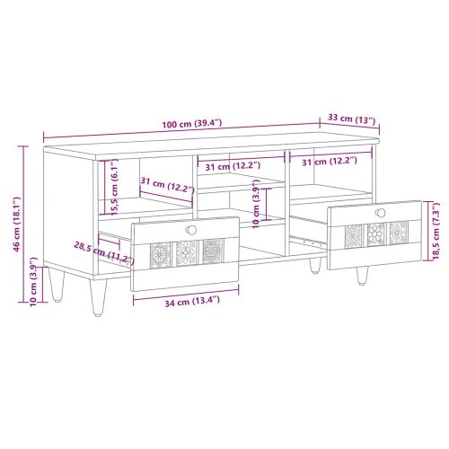 ТВ шкаф с рафт Естествен 100 x 33 x 46 см Солидно мангово дърво