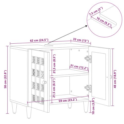 Шкаф за мивка в баня със съхранение Естествен 62 x 33 x 58 см