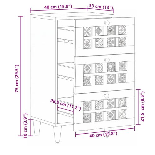 Служебен шкаф Естествен 40 x 33 x 75 см Солидно мангово дърво