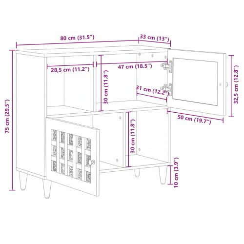 Служебен шкаф Естествен 80 x 33 x 75 см Солидно мангово дърво