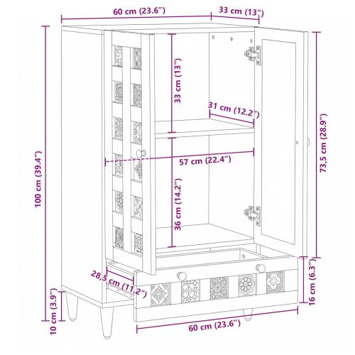 Висок шкаф Естествен 60 x 33,5 x 100 см Солидно мангово дърво