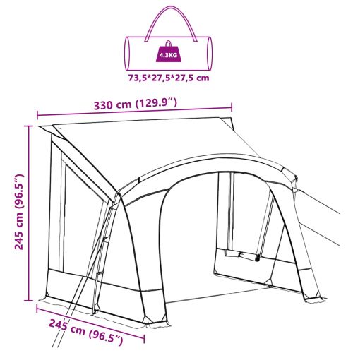 Тент за каравана за 3-ма с покрив Зелен 252 x 245 x 245 см