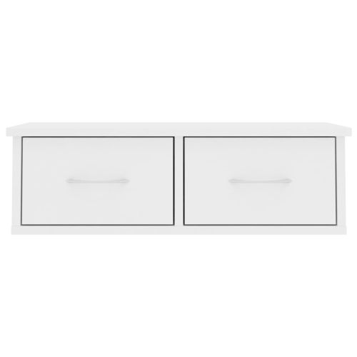 Стенен рафт с чекмеджета, бял, 60x26x18,5 см, инженерно дърво