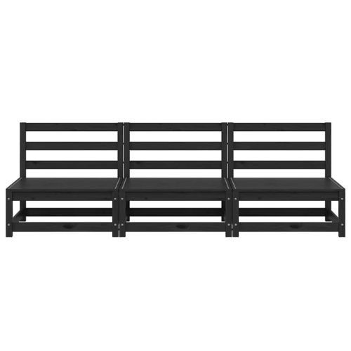 Градински средни дивани от палети, 3 бр, черни, бор масив