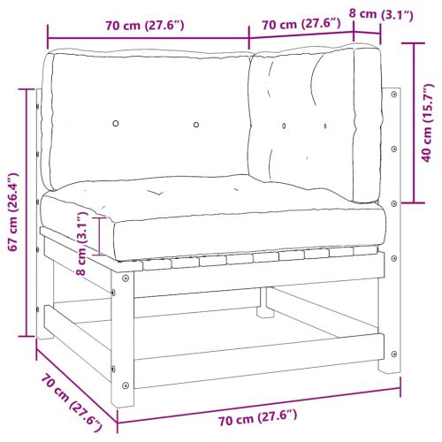 Градински 2-местен диван с възглавници, бял, борово дърво масив