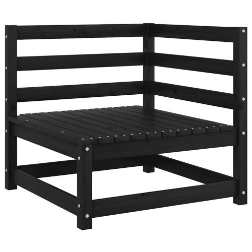 Градински 2-местен диван с възглавници черен борово дърво масив