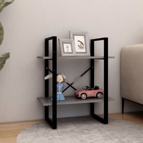 2-етажна библиотека, сива, 60x30x70 см, борово дърво масив