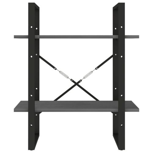 2-етажна библиотека, сива, 60x30x70 см, борово дърво масив