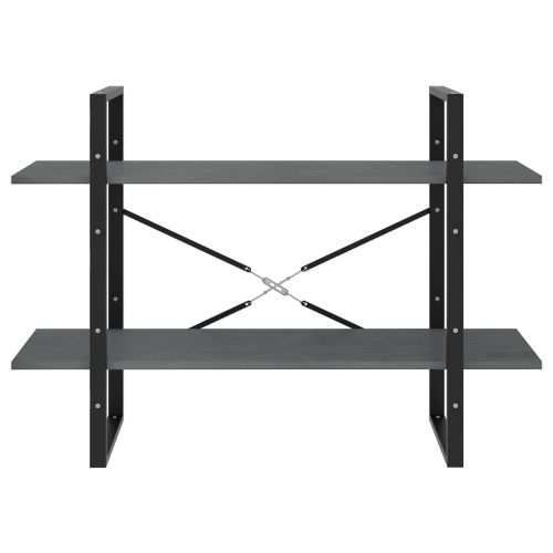 2-етажна библиотека, сива, 100x30x70 см, борово дърво масив