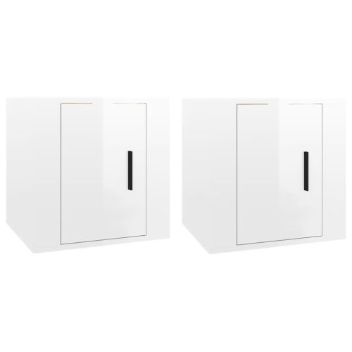 ТВ шкафове със стенен монтаж, 2 бр, бял гланц, 40x34,5x40 см