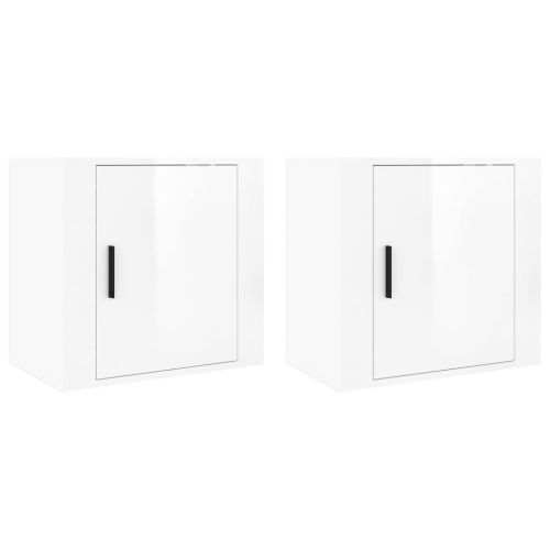 Нощни шкафчета за стенен монтаж, 2 бр, бял гланц, 50x30x47 см