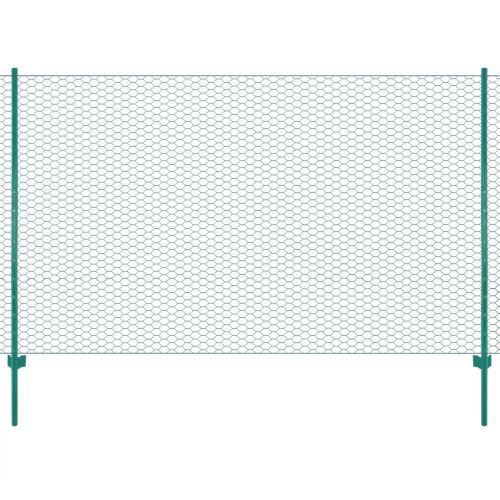Ограда от телена мрежа с колчета, стомана, 25х1,5 м, зелена