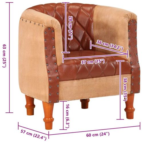 Фотьойл, кафяв, естествена кожа и мангово дърво масив