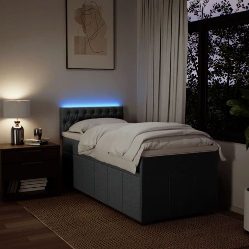 Боксспринг легло с матрак, тъмносиво, 90x200 см, плат