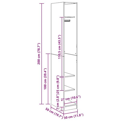 Гардероб, дъб артизан, 30x50x200 см, инженерно дърво