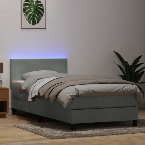 Боксспринг легло с матрак и LED, светлосиво, 80x210 см, кадифе