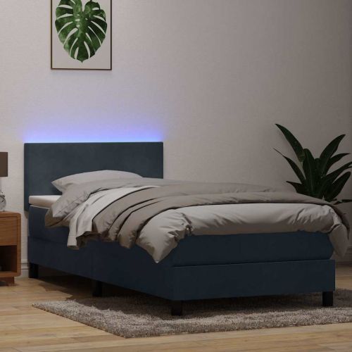 Боксспринг легло с матрак и LED, тъмносиво, 80x210 см, кадифе