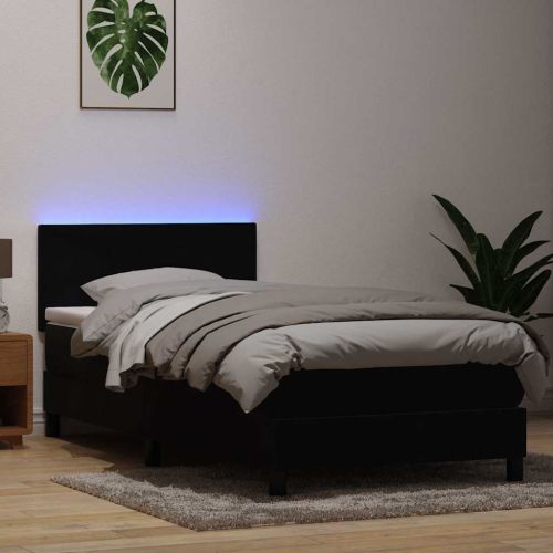 Боксспринг легло с матрак и LED, черно, 90x210 см, кадифе