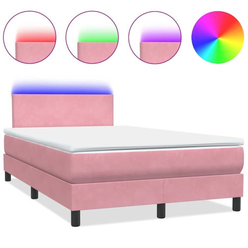 Боксспринг легло с матрак и LED, розово, 120x210 см, кадифе