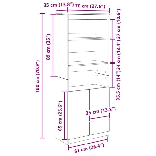 Висок шкаф, Старо дърво, 70x35x180 см, инженерно дърво