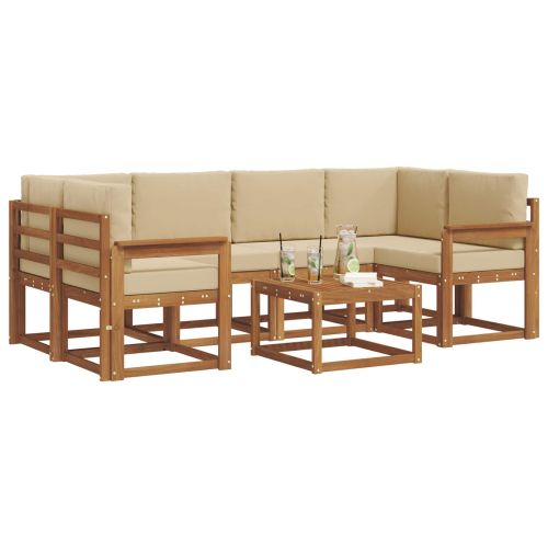 Комплект дивани за открито 7 pcs Натурален и Бежов