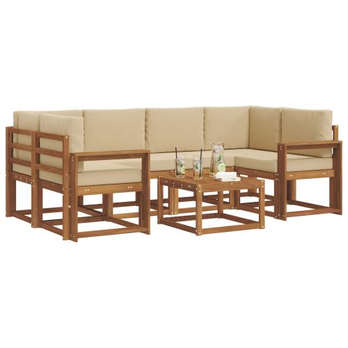 Комплект дивани за открито 7 pcs Натурален и Бежов