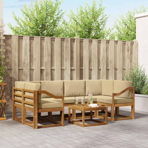 Комплект дивани за открито 7 pcs Натурален и Бежов