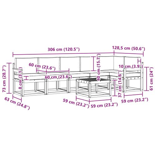 Комплект дивани за открито 7 pcs Натурален и Бежов
