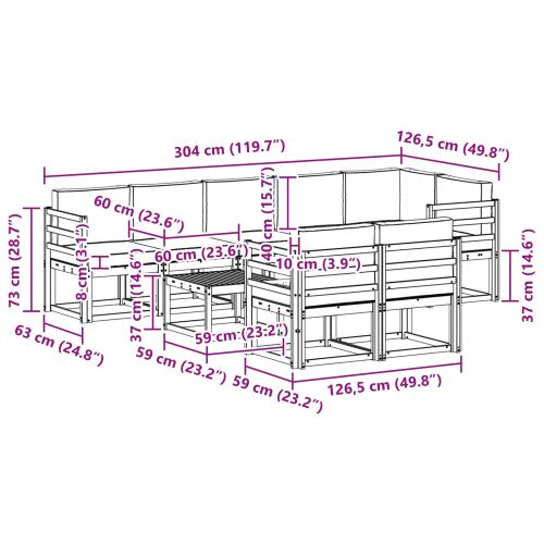 Комплект дивани за открито 9 pcs Натурален и Крема