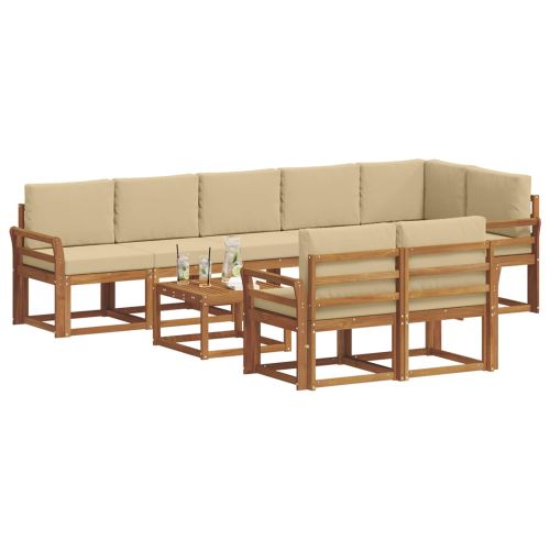 Комплект дивани за открито 9 pcs Натурален и Бежов