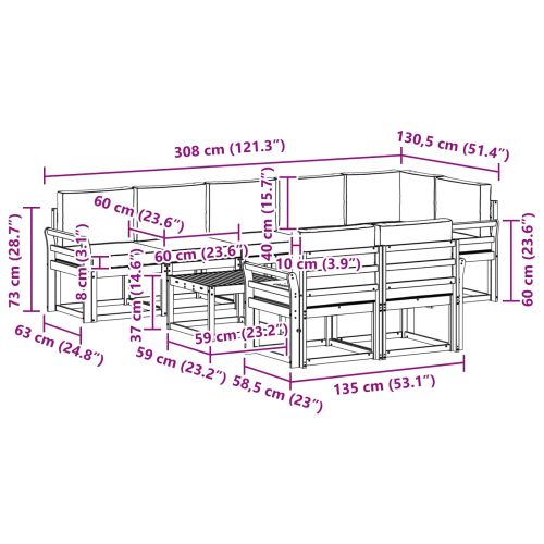 Комплект дивани за открито 9 pcs Натурален и Бежов