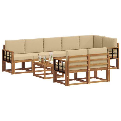 Комплект дивани за открито 9 pcs Натурален и Бежов