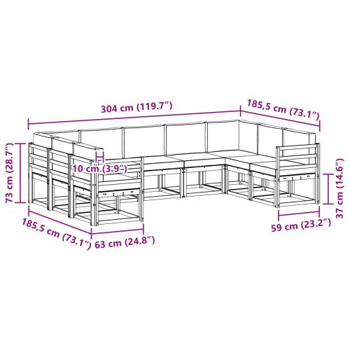 Комплект дивани за открито 9 pcs Натурален и Крема